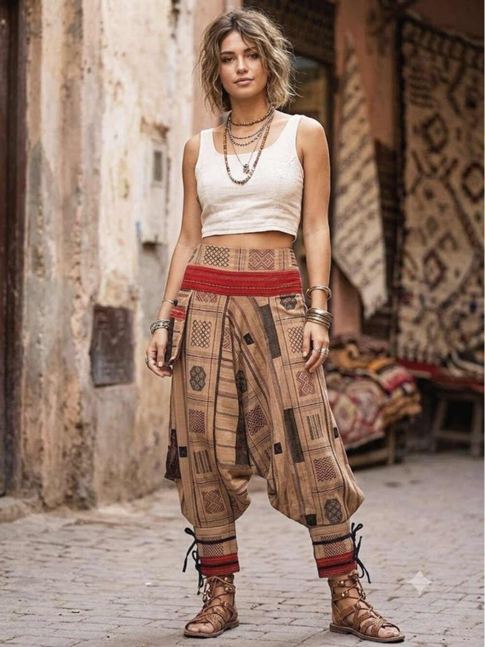Thai Hill Tribe Harem Pants with Ankle Straps Cotton Bohemian